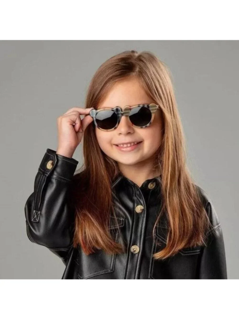 Burberry Kids JB4355 397273 Sunglasses Check Pink Round Frame, Bronze Lenses